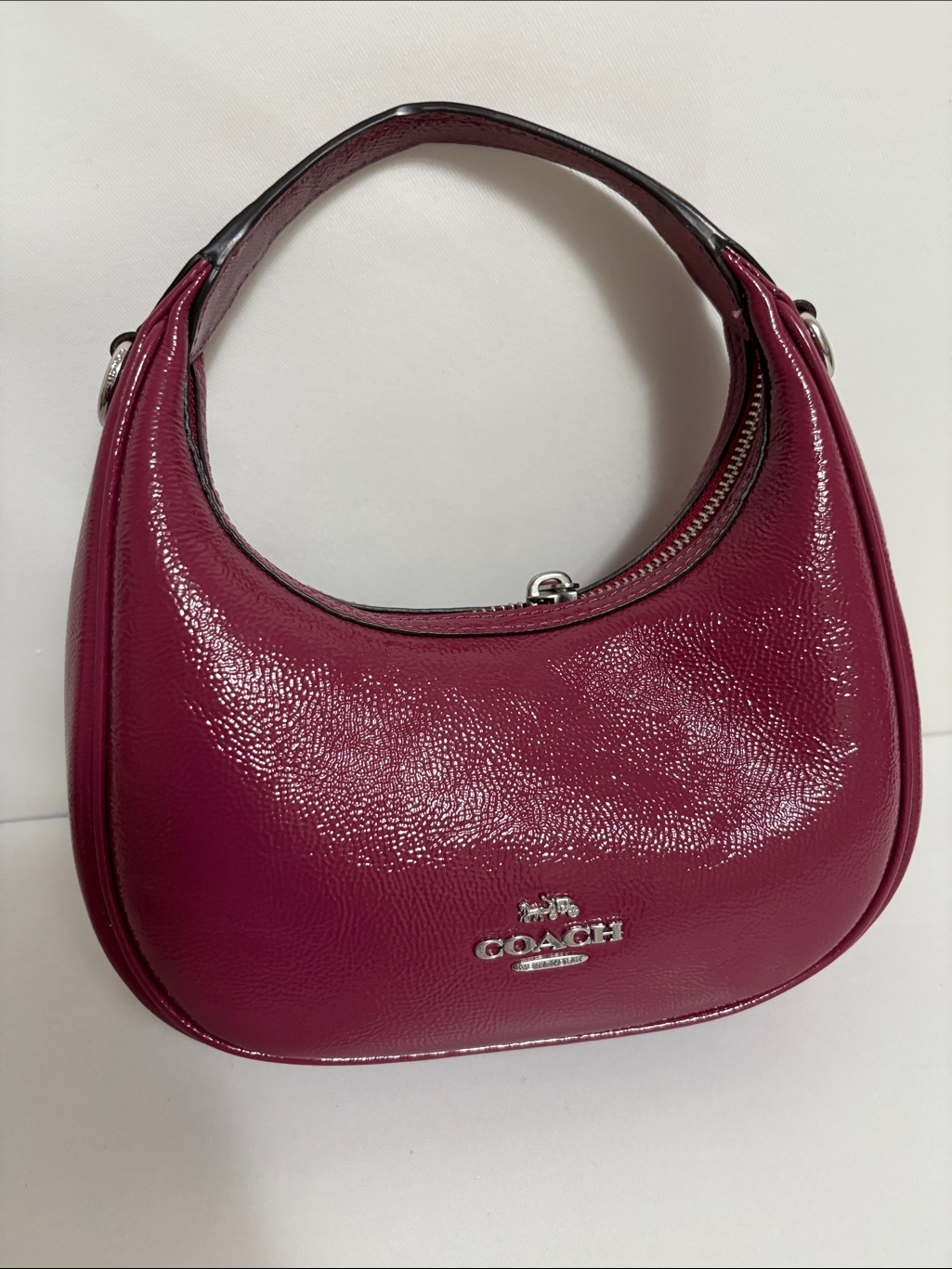 Coach Carmen Mini Berry Pebbled Leather Crescent Shoulder Bag